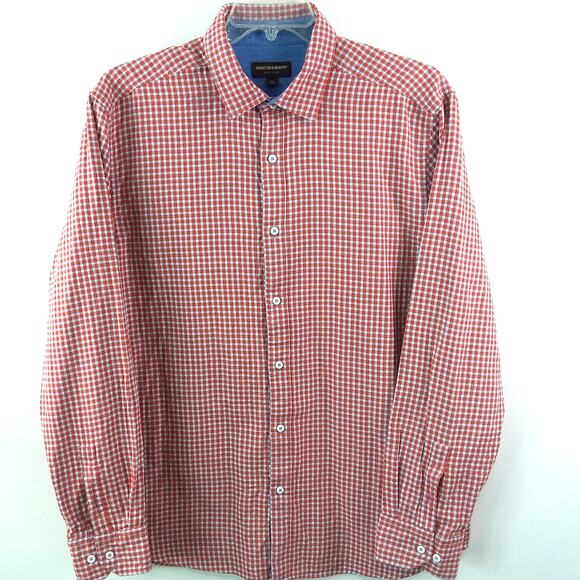Johnston & Murphy Double-Layer Men's Long-Sleeve Shirt Red Gingham XL - Picture 1 of 8